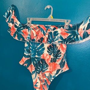 Tropical off the shoulder once piece swimsuit